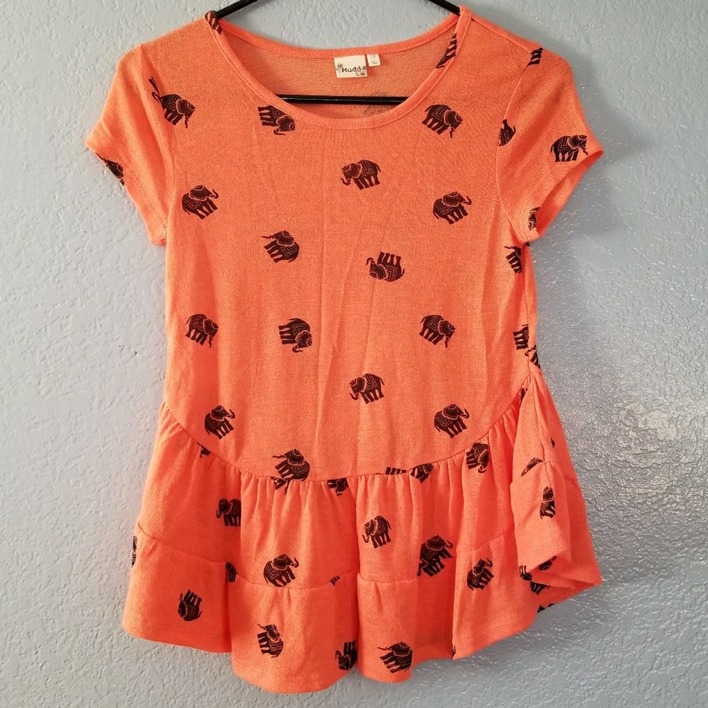 Mudd girls top size 12 orange pink elephants